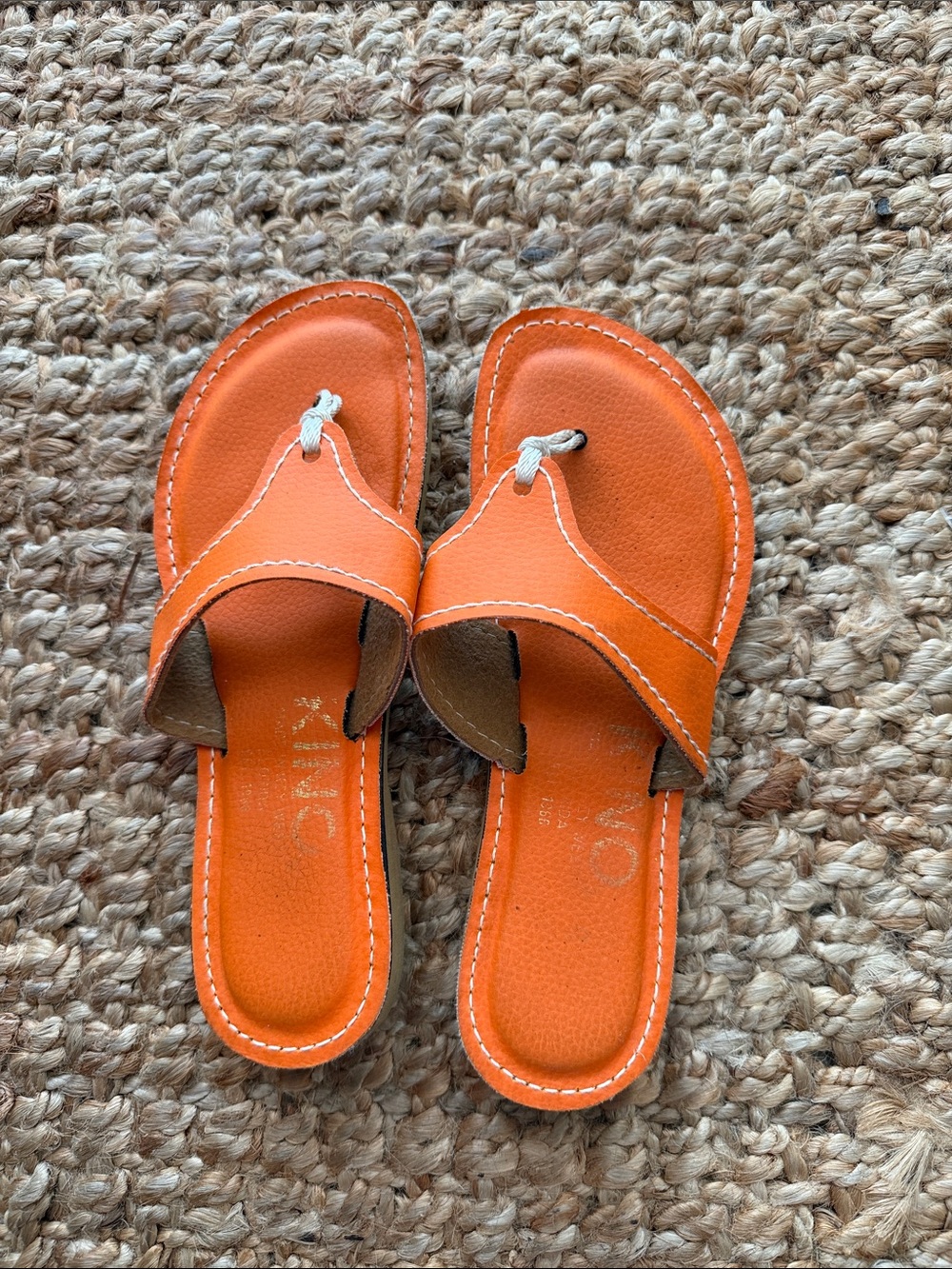 Women’s Orange Leather Kino Sandals handmade in Key West!
